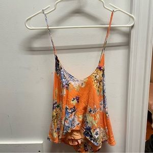 Orange floral razor back top